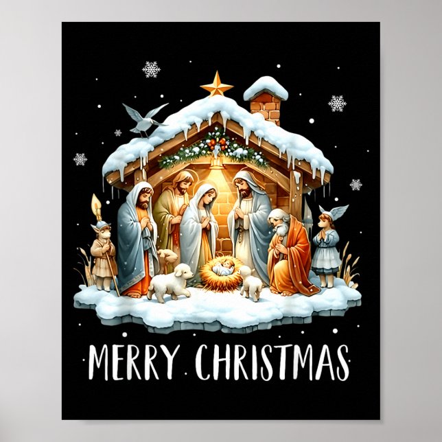 Poster Merry Christmas Nativity Scene North Star Baby Jes (Frente)