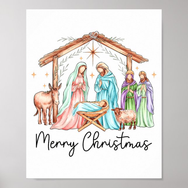Poster Merry Christmas Nativity Scene North Star Baby Jes (Frente)