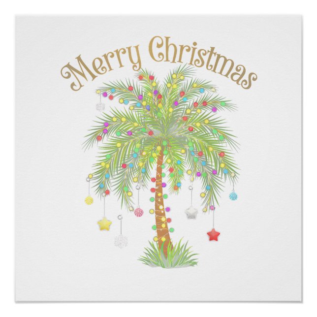 Pôster Merry Christmas Palm Tree Light New Year Tropical  (Frente)