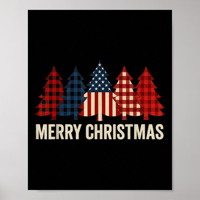 Poster Merry Christmas Patriotic Usa Flag Tree Xmas Holid (Frente)