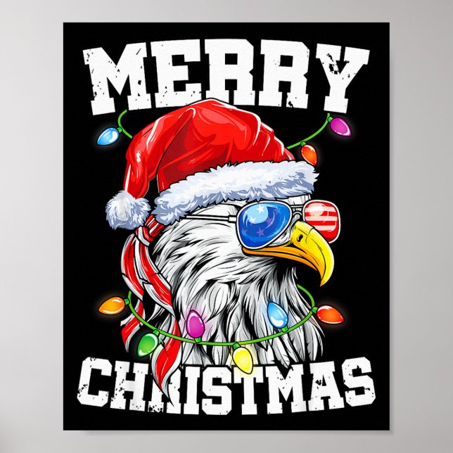 Poster Merry Christmas Patriotic Usa Patriotic Santa Bald (Frente)