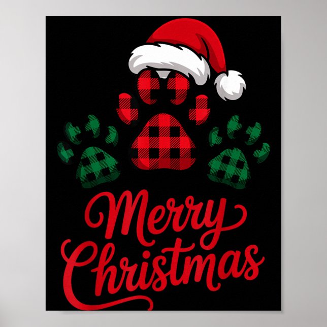 Poster Merry Christmas Plaid Paw Pet Owners Holiday Dog L (Frente)