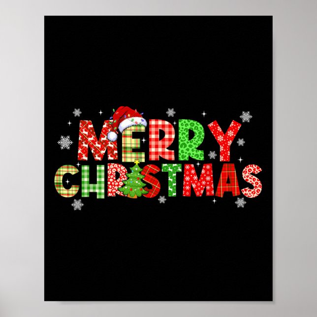 Poster Merry Christmas Plaid Xmas Tree Santa Hat Men Wome (Frente)