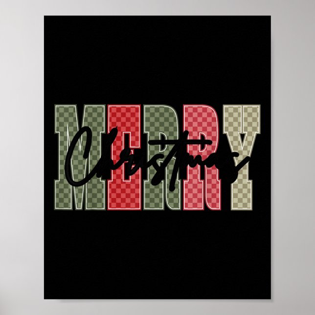 Poster Merry Christmas Red Green Plaid Checkered Xmas Gir (Frente)