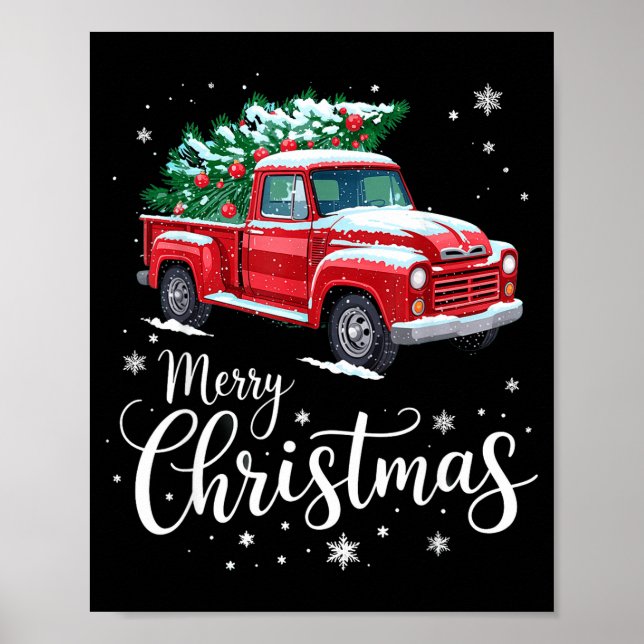 Poster Merry Christmas Red Truck Family Matching Christma (Frente)