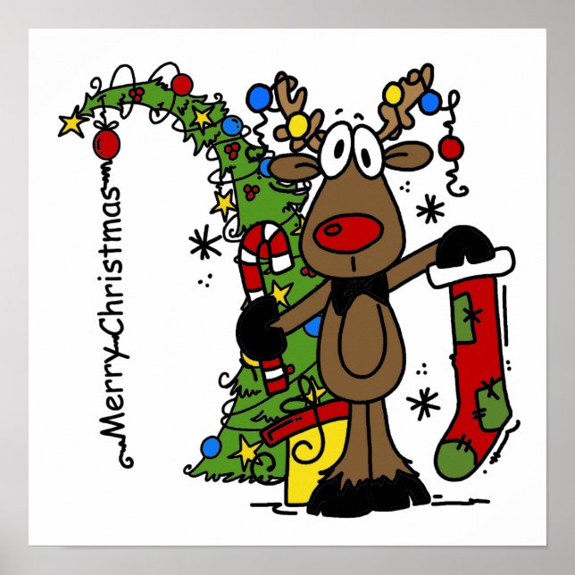 Pôster Merry Christmas Reindeer (Frente)