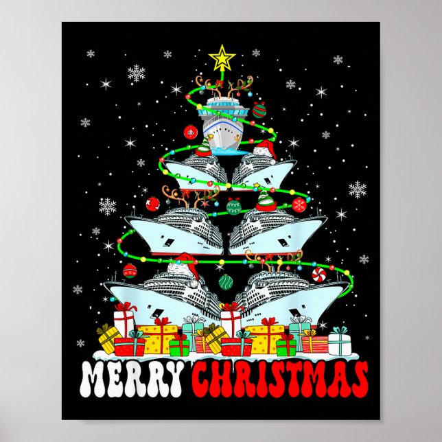 Poster Merry Christmas Reindeer Elf Santa Cruise Ships Xm (Frente)