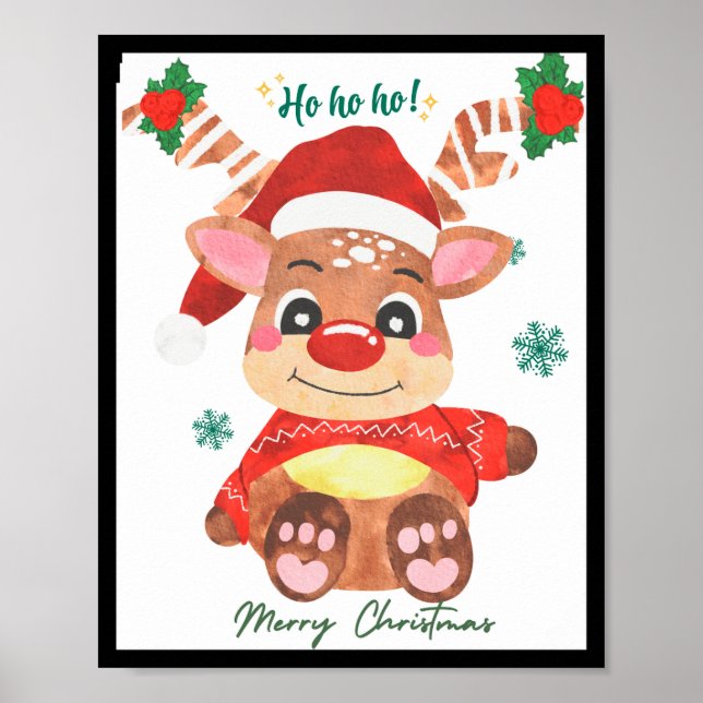 Poster Merry Christmas Reindeer Festive Fun Toddler  (Frente)