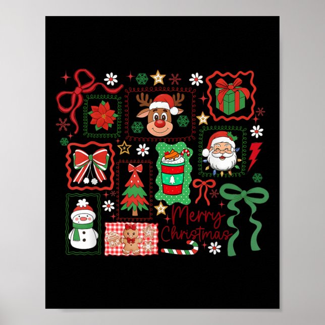 Poster Merry Christmas Reindeer Santa Snowman Coquette Bo (Frente)