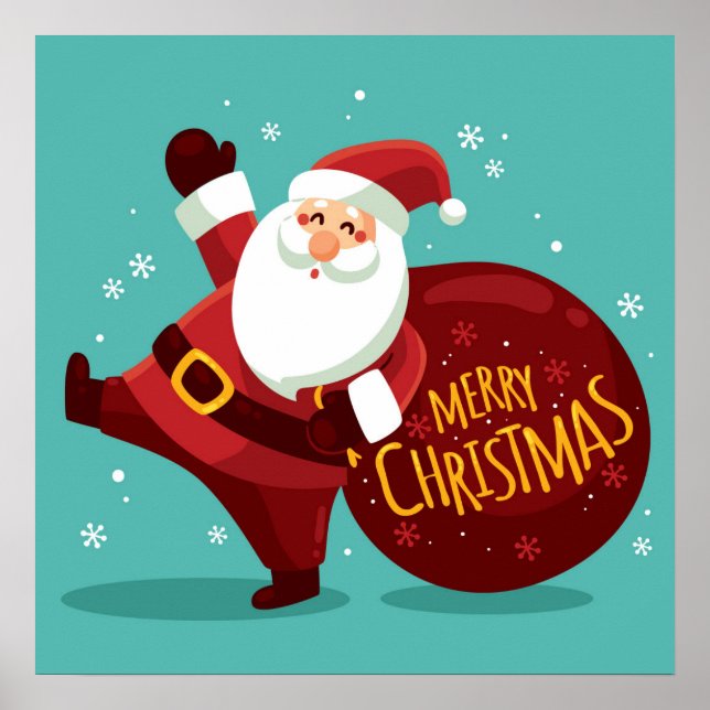 Poster Merry Christmas: Santa Claus Holding Sack of Gifts (Frente)