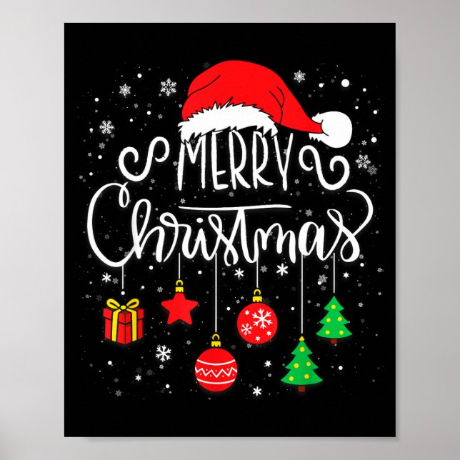 Poster Merry Christmas Santa Hat Lights Funny Xmas Family (Frente)