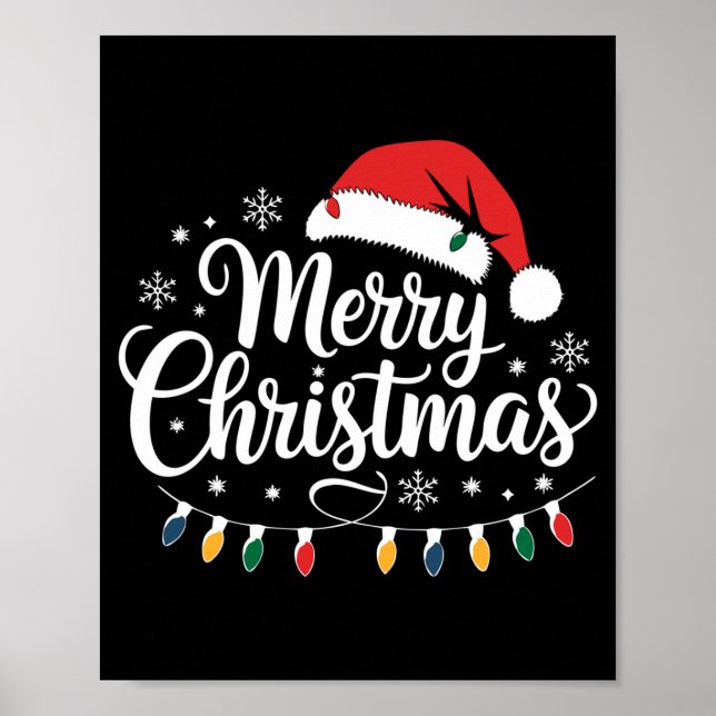 Poster Merry Christmas Santa Hat Xmas Lights Red Family M (Frente)