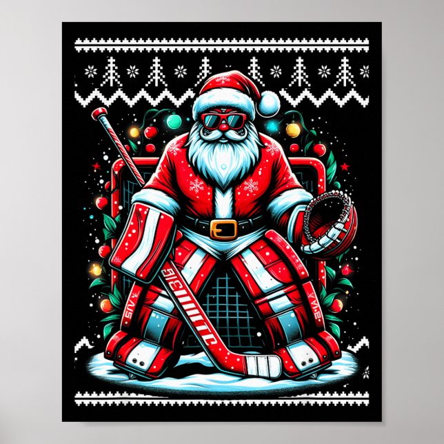 Poster Merry Christmas Santa Hockey Goalie Ugly Christmas (Frente)
