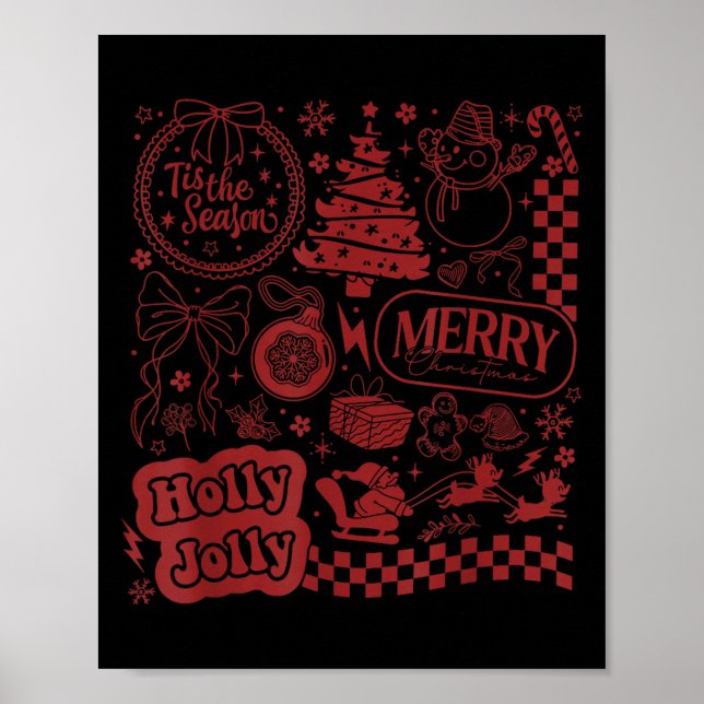 Poster Merry Christmas Santa Snowman Reindeer Tis The Sea (Frente)