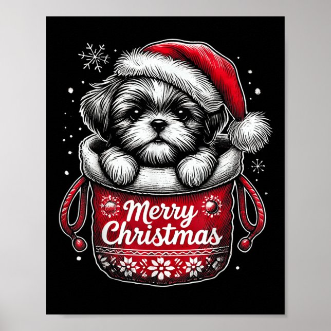 Poster Merry Christmas Shih Tzu Graphic Tee  (Frente)