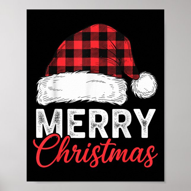 Poster Merry Christmas Shirt Santa Hat Buffalo Plaid Men  (Frente)