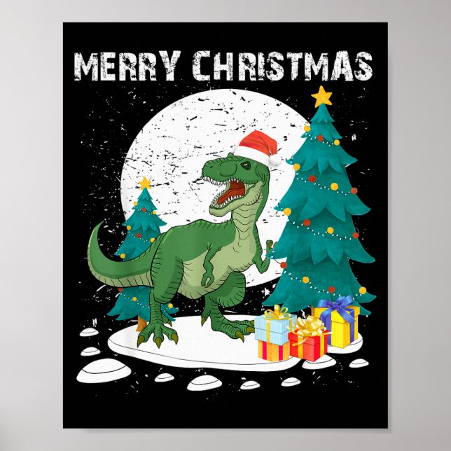 Poster Merry Christmas Shirts For Women Xmas Santa T Rex  (Frente)