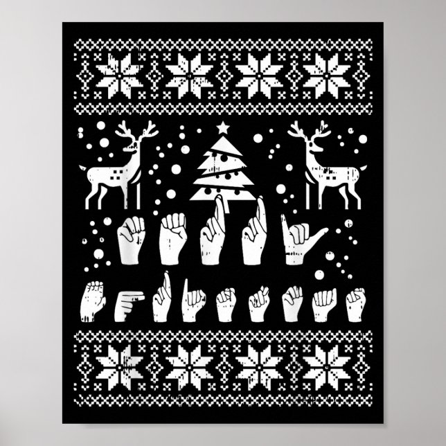 Poster Merry Christmas Sign Language Asl Deaf Ugly Christ (Frente)