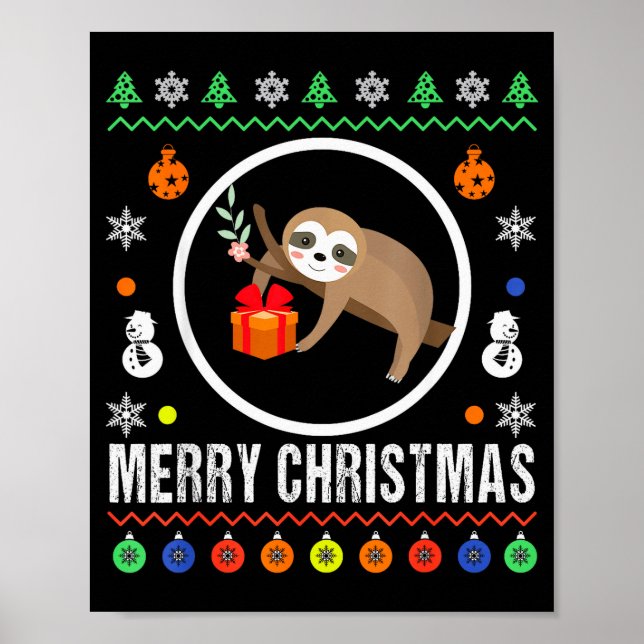Poster Merry Christmas Sloth Ugly Sweater Xmas Knit Sloth (Frente)