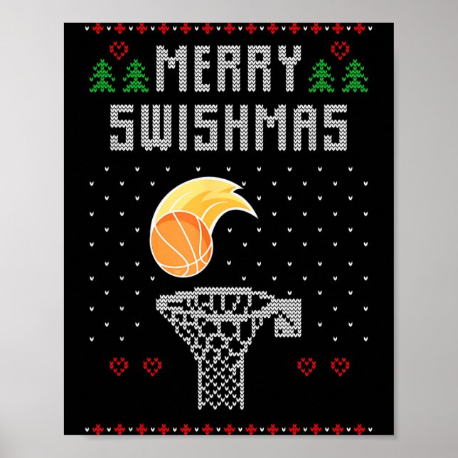 Poster Merry Christmas Swishmas Basketball Xmas Gift Ugly (Frente)