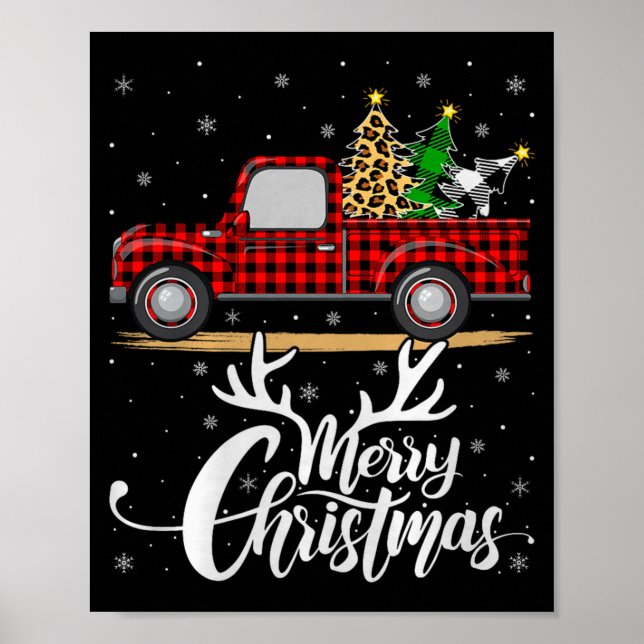 Poster Merry Christmas Tree Buffalo Plaid Truck Family Gr (Frente)