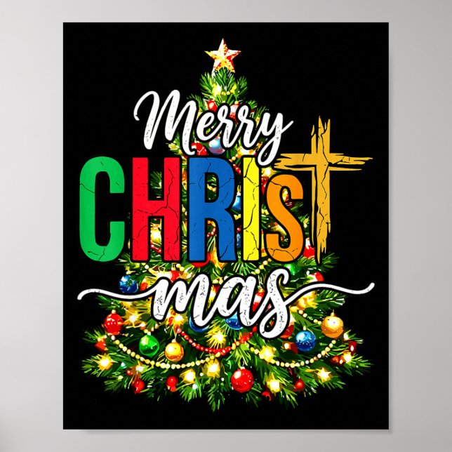 Poster Merry Christmas Tree Christian Xmas  (Frente)