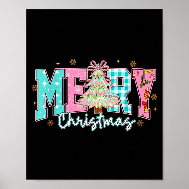 Poster Merry Christmas Tree Coquette Bow Xmas Holiday Wom (Frente)