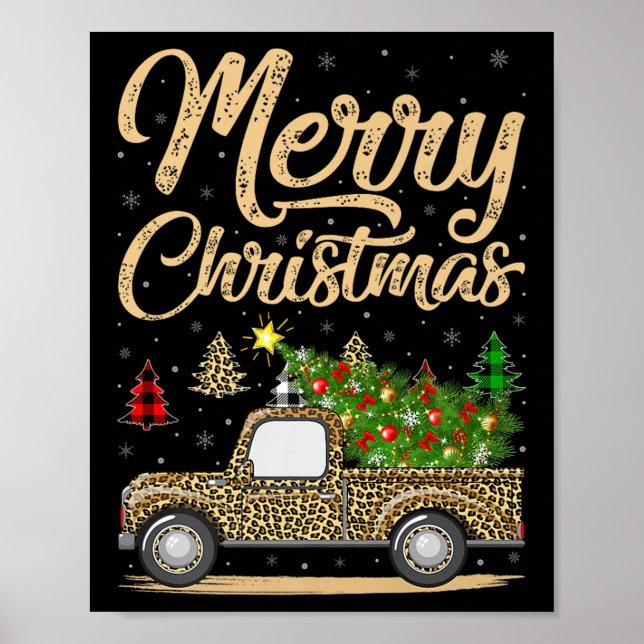 Poster Merry Christmas Tree Leopard Truck Xmas Family Paj (Frente)
