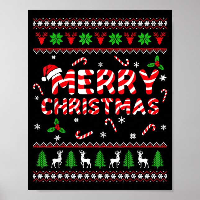 Poster Merry Christmas Ugly Sweater Candy Cane Men Women  (Frente)