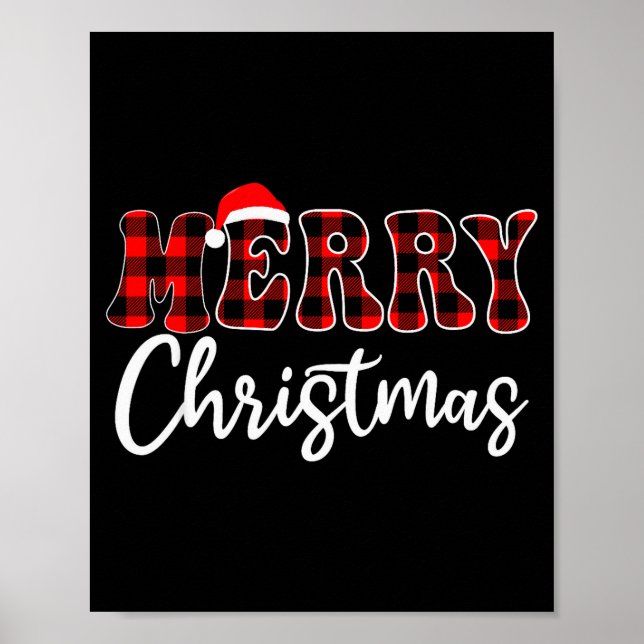 Poster Merry Christmas With Black And Red Plaid Family Me (Frente)