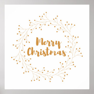 Poster Merry Christmas wreath - golden
