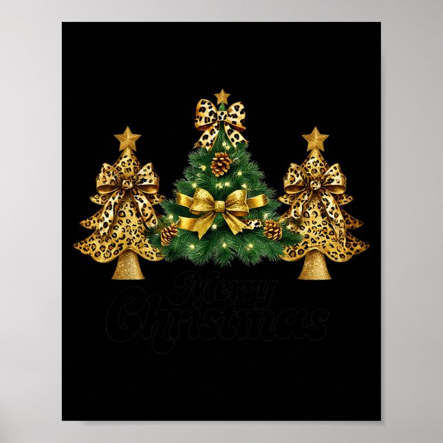 Poster Merry Christmas Xmas Tree Leopard Print Coquette B (Frente)