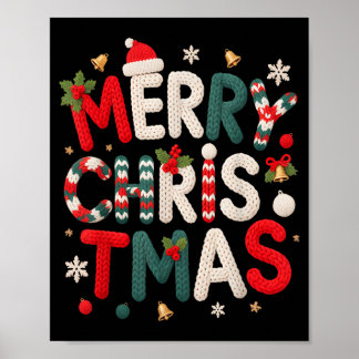 Poster Merry Christmas Xmas Yarn Crochet Knitting Quilter