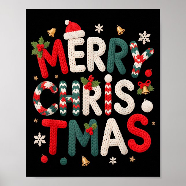 Poster Merry Christmas Xmas Yarn Crochet Knitting Quilter (Frente)