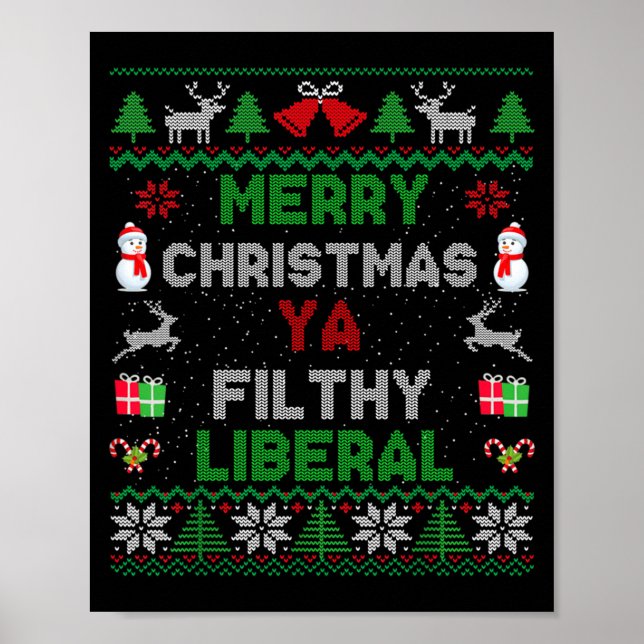 Poster Merry Christmas Ya Filthy Liberal Ugly Knit Long S (Frente)