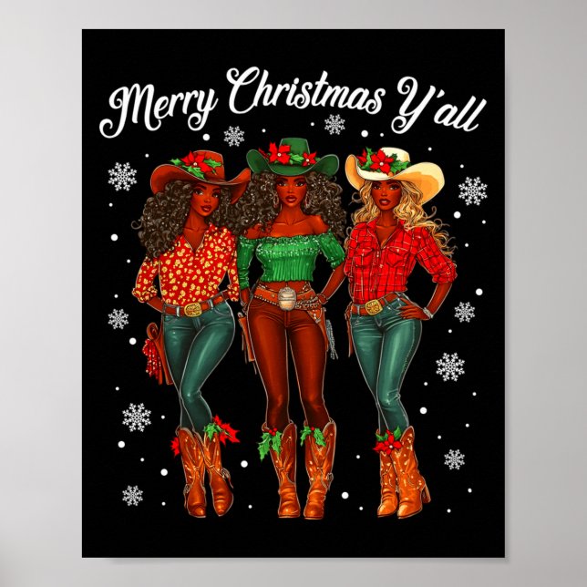 Poster Merry Christmas Y'all Black Cowgirls African Chris (Frente)