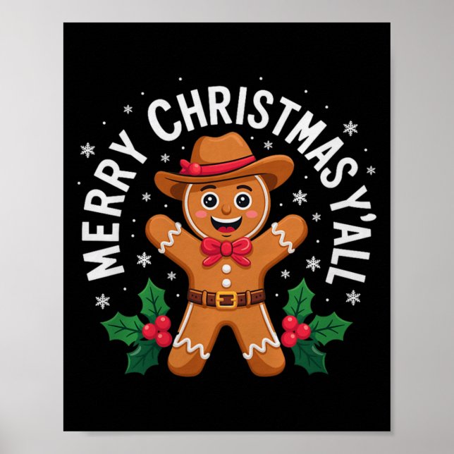 Poster Merry Christmas Yall Gingerbread Cowboy Howdy West (Frente)