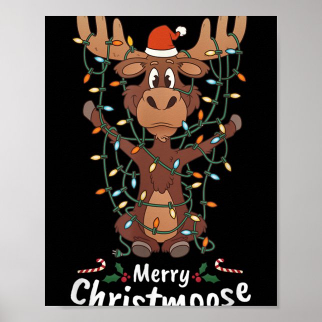 Poster Merry Christmoose Christmas Moose Xmas Tree Lights (Frente)