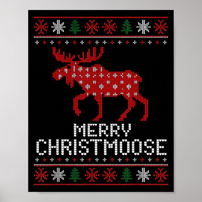 Poster Merry Christmoose Funny Christmas Moose Sweater An (Frente)