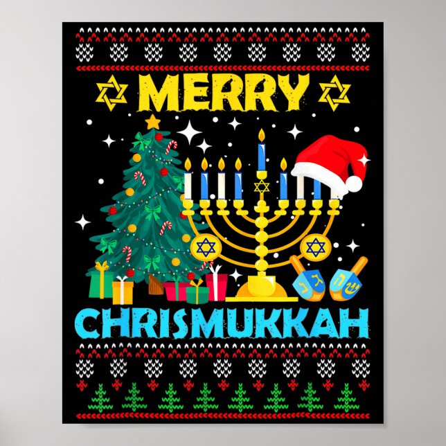 Poster Merry Christmukkah Hanukkah Christmas Tree Xmas Fa (Frente)