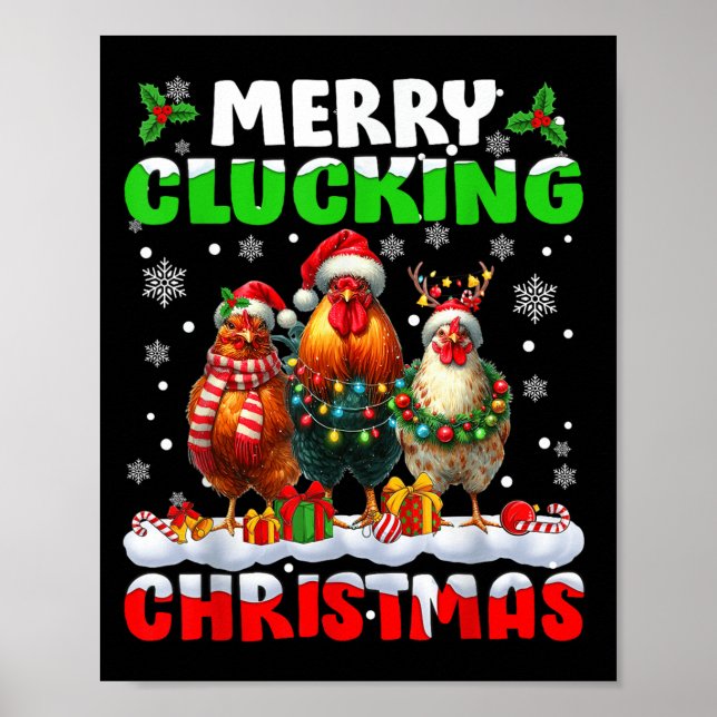 Poster Merry Clucking Christmas Funny Chicken Santa Hat X (Frente)