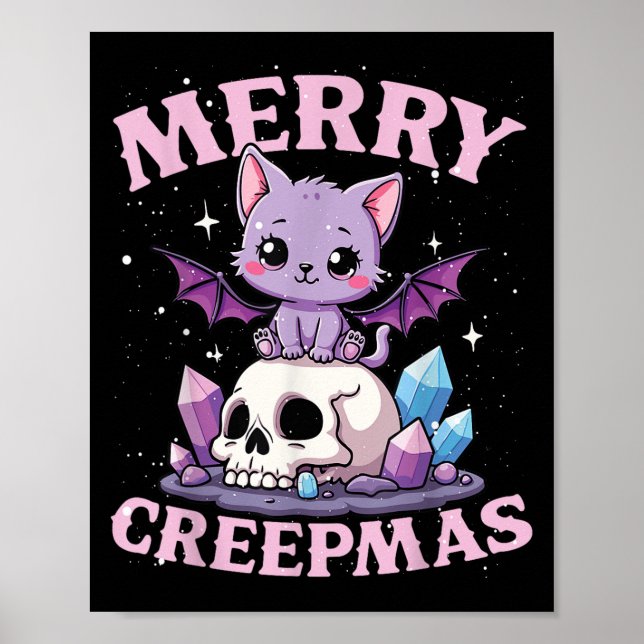 Poster Merry Creepmas Cat Pastel Goth Christmas Skull For (Frente)