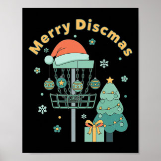 Poster Merry Discmas Funny Disc Golf Basket Christmas Tre