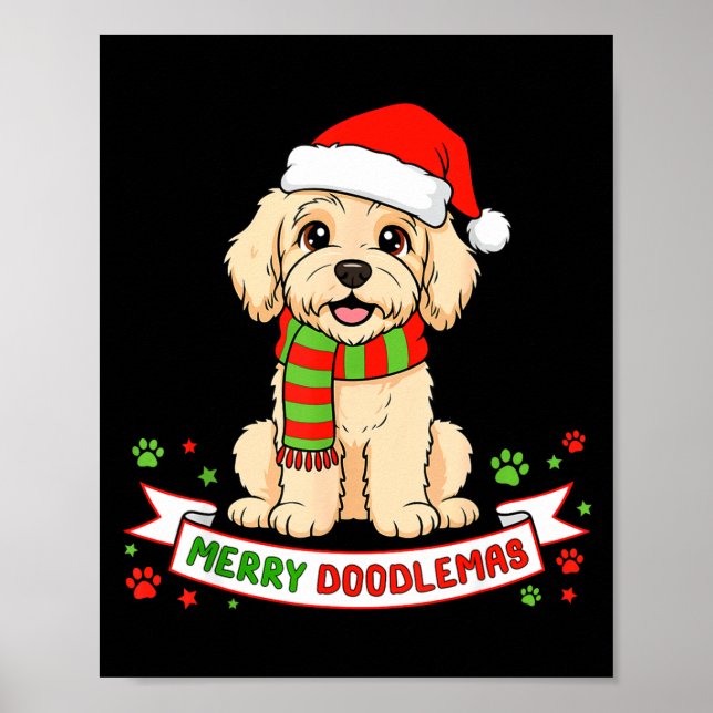 Poster Merry Doodlemas Goldendoodle Christmas Doodle Dog  (Frente)