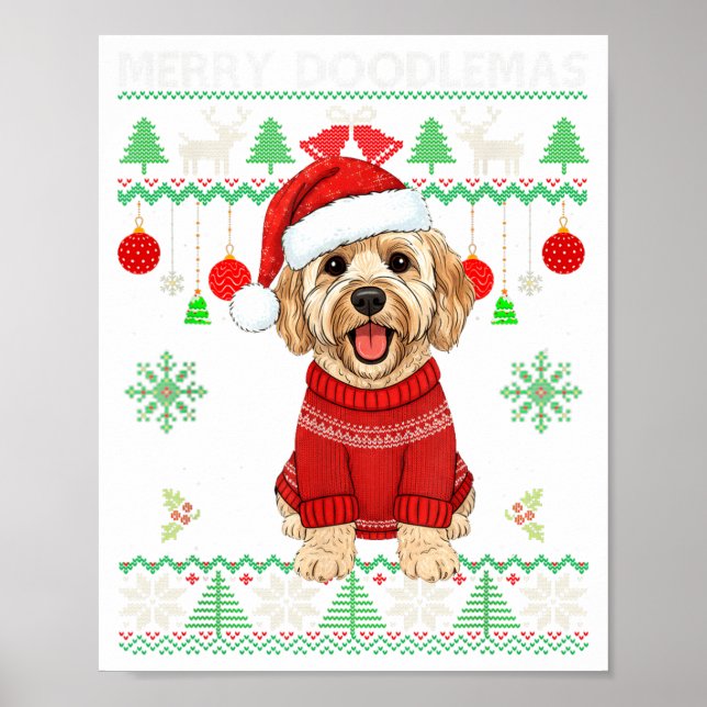 Poster Merry Doodlemas Goldendoodle Wearing Ugly Christma (Frente)