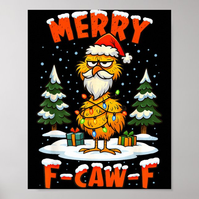 Poster Merry F-caw-f Chicken Christmas Funny Rooster Men  (Frente)