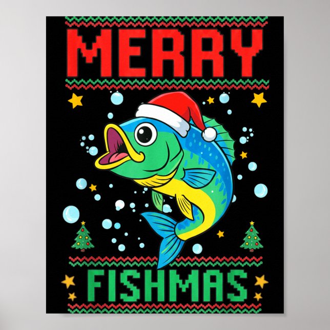 Poster Merry Fishmas B Fish Fishing Christmas  (Frente)