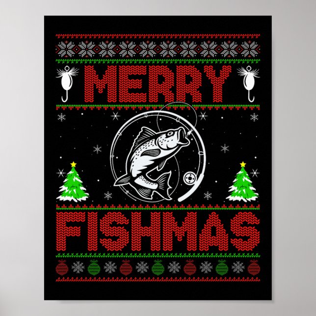 Poster Merry Fishmas B Fish Fishing Ugly Christmas Sweate (Frente)