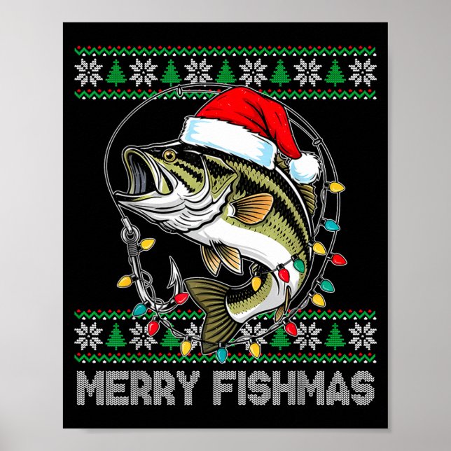 Poster Merry Fishmas Funny B Fishing Christmas For Women  (Frente)