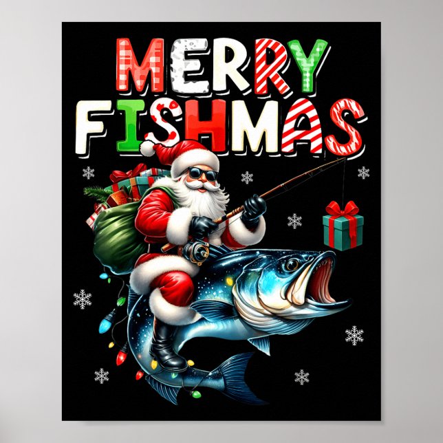 Poster Merry Fishmas Santa Fishing Lovers Funny Fisherman (Frente)